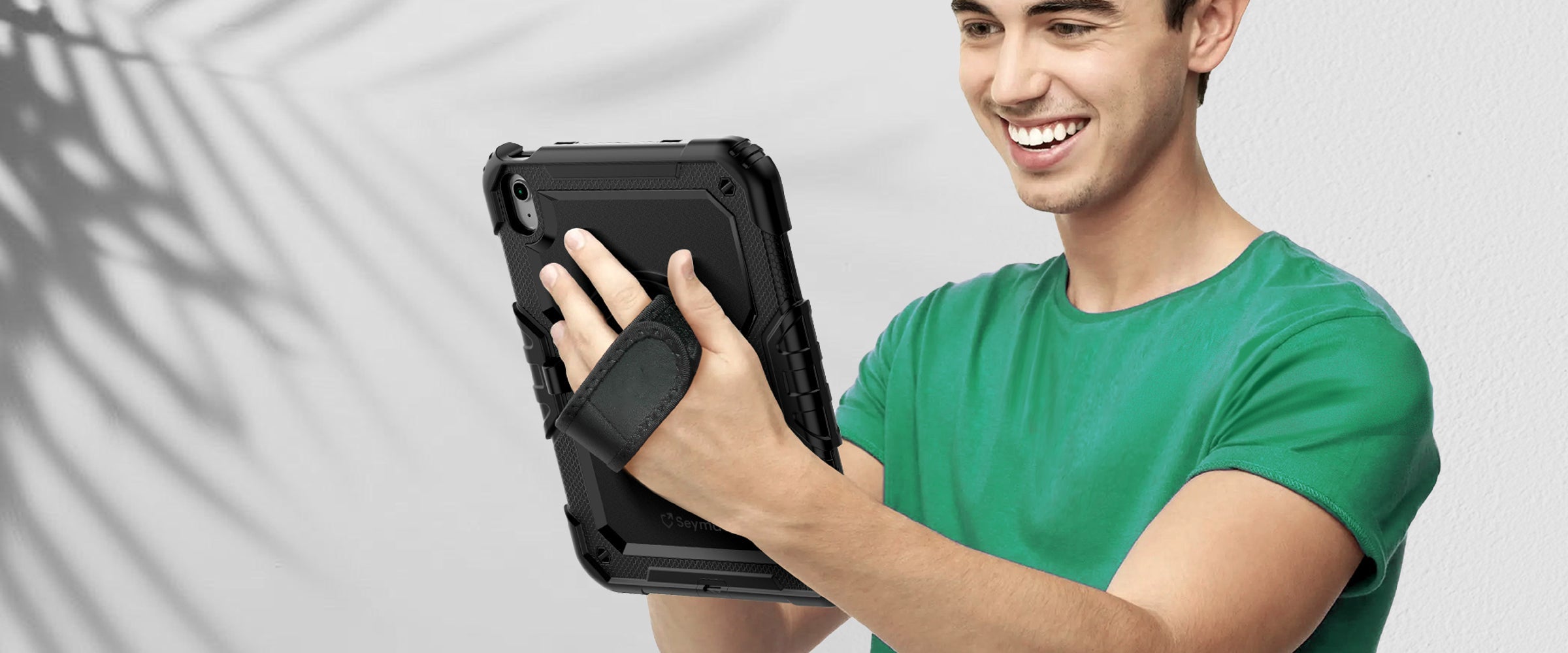 this hand strap tablet case ensures a secure, comfortable, and non-slip grip. with 360-degree rotating design.  Designed for demanding work in construction, healthcare, and field services. Ideal for corporate and institutional procurement.