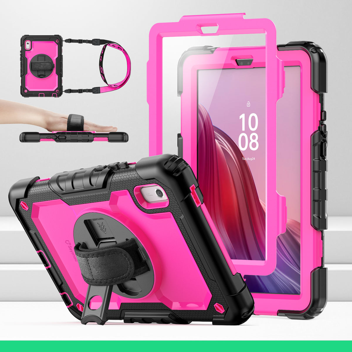 Lenovo Tab M9 9-Inch (2023) rugged case with hand strap, DeepPink