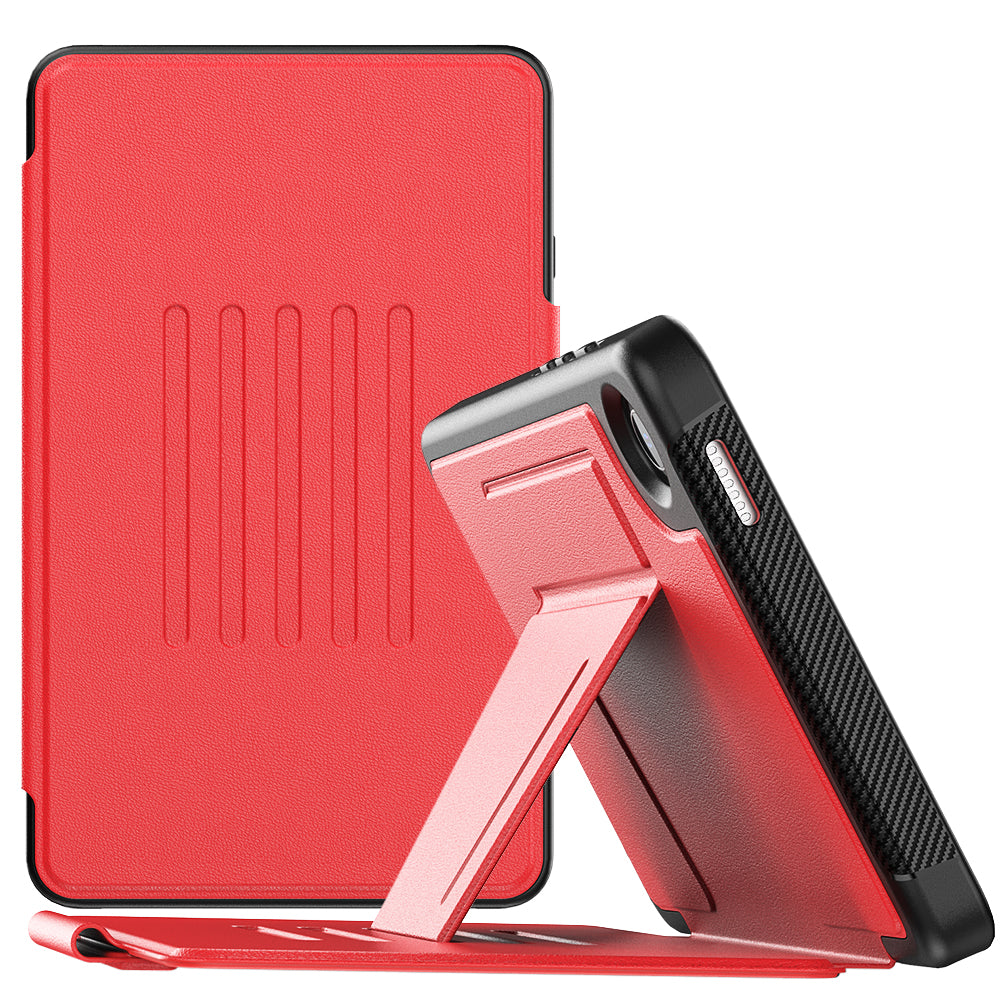 SEYMAC Galaxy Tab A11 8.7 Inch Case (2025) in red, showcasing slim design and adjustable stand feature.