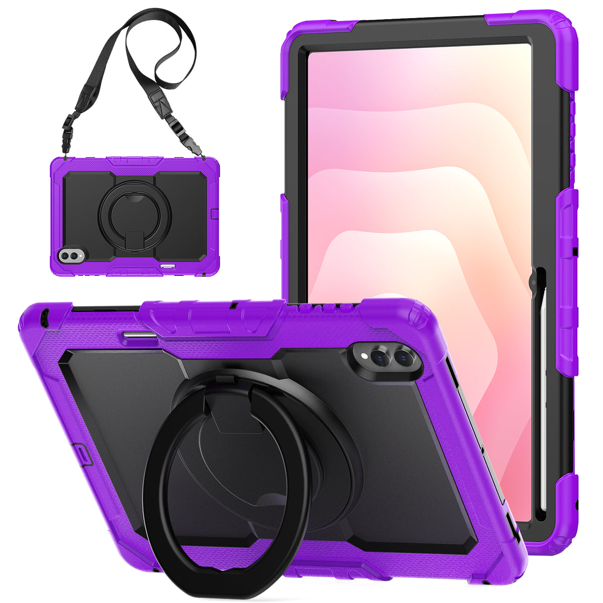 SEYMAC Galaxy Tab S11 Ultra 14.6 Inch Case (2025) in purple with shoulder strap and rotating handle.