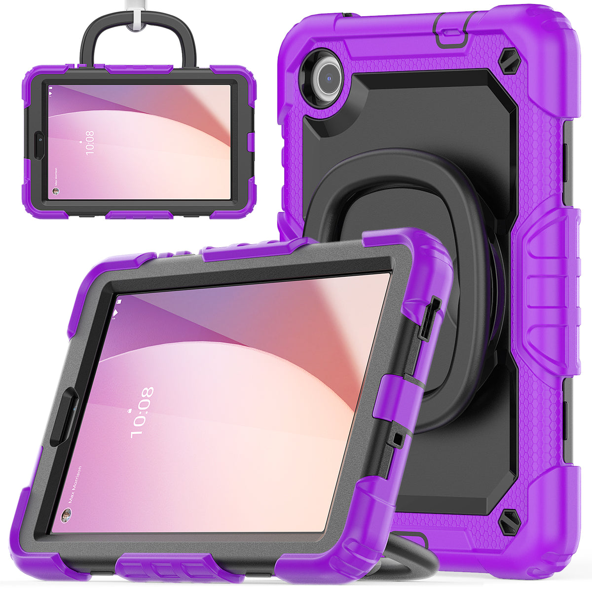 SEYMAC Lenovo Tab M8 (4th Gen) 8 Inch Case in purple showing full-body protection and rotating handle.