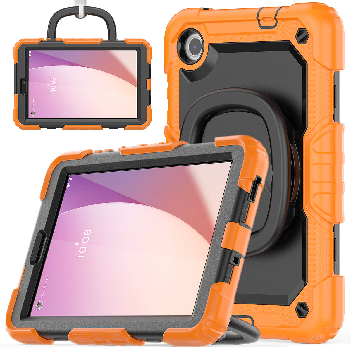 SEYMAC Lenovo Tab M8 (4th Gen) 8 Inch Case with orange shock-absorbing grip and built-in screen protector