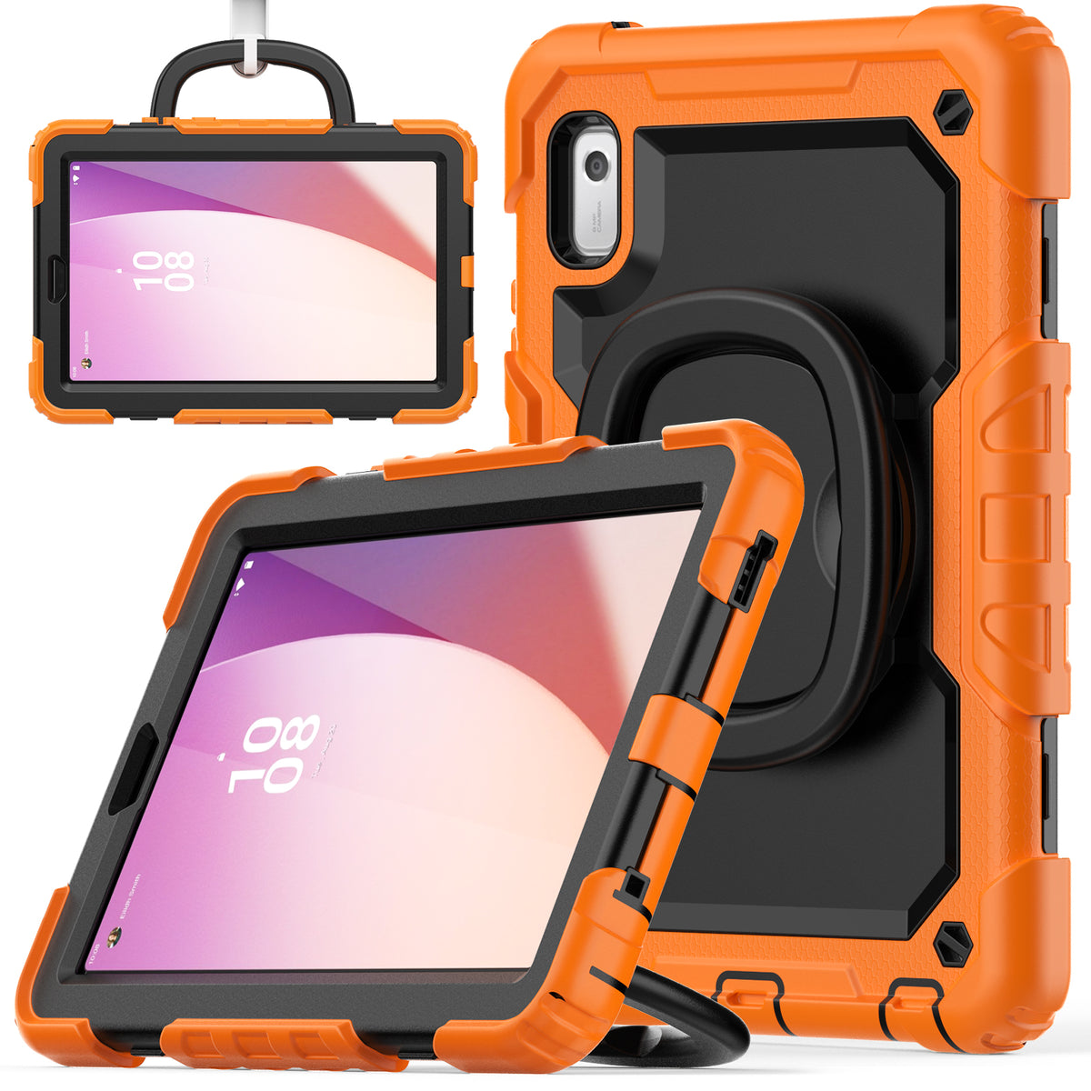 Seymac Lenovo Tab M9 9 Inch Case (2023) in orange with 360° rotating handle and built-in screen protector.