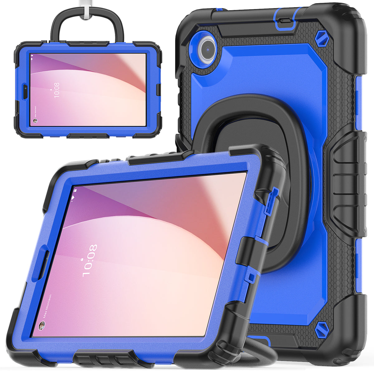 SEYMAC Lenovo Tab M8 (4th Gen) 8 Inch Case in blue with built-in screen protector and 360° rotating handle