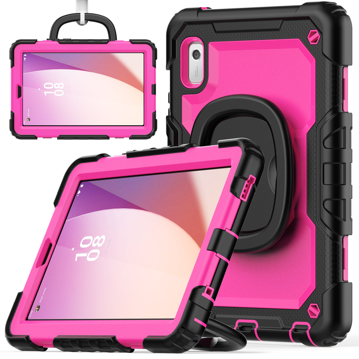 Seymac Lenovo Tab M9 9 Inch Case (2023) in pink with 360° rotating handle grip and built-in screen protector.