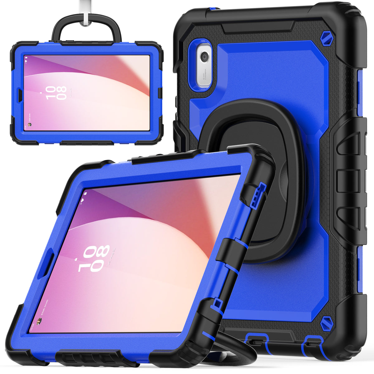 Seymac Lenovo Tab M9 9 Inch Case (2023) in blue with built-in screen protector and 360° rotating handle grip.