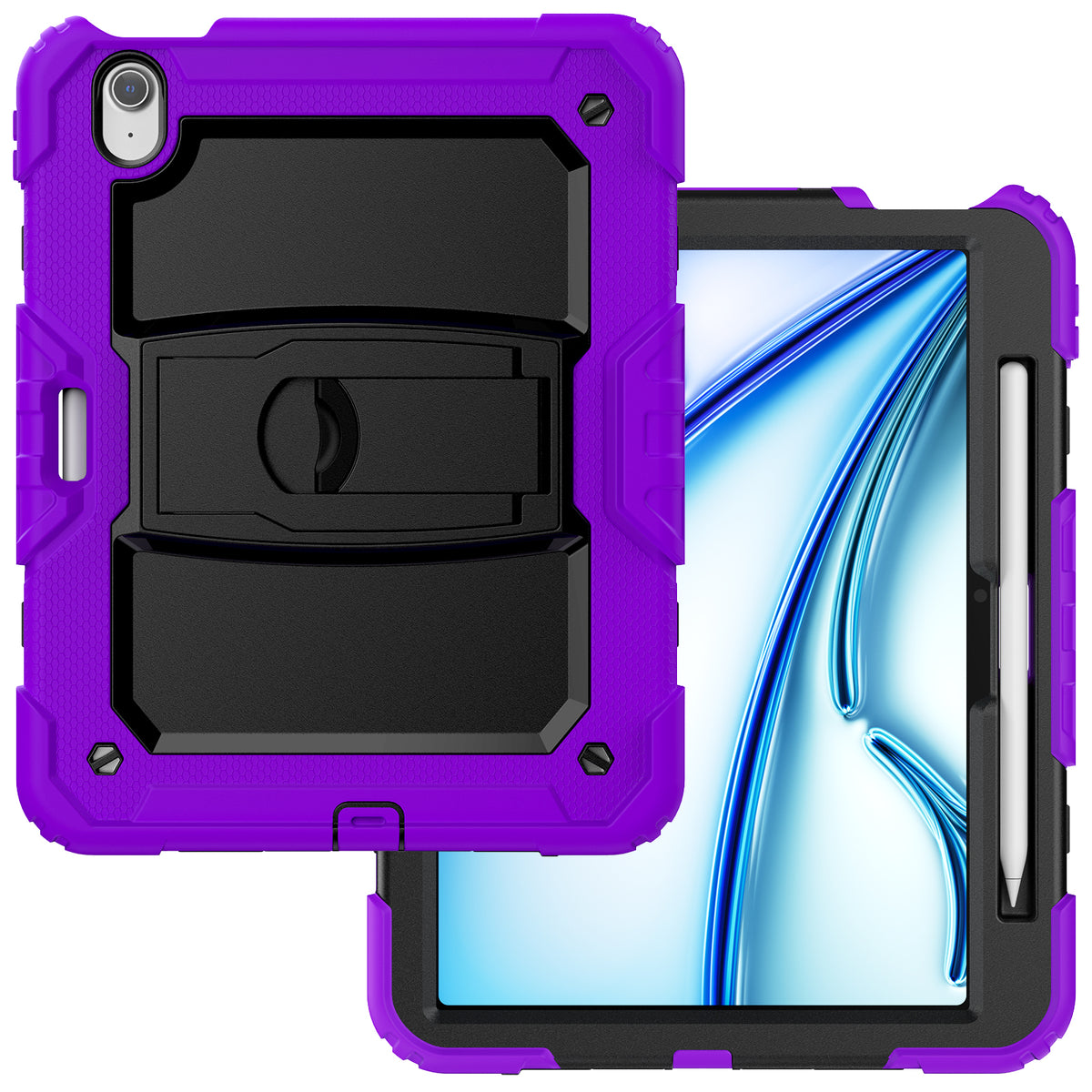 SEYMAC iPad Air 13 Inch Case (M2/M3) (2024/2025) in purple with built-in kickstand and stylus holder.