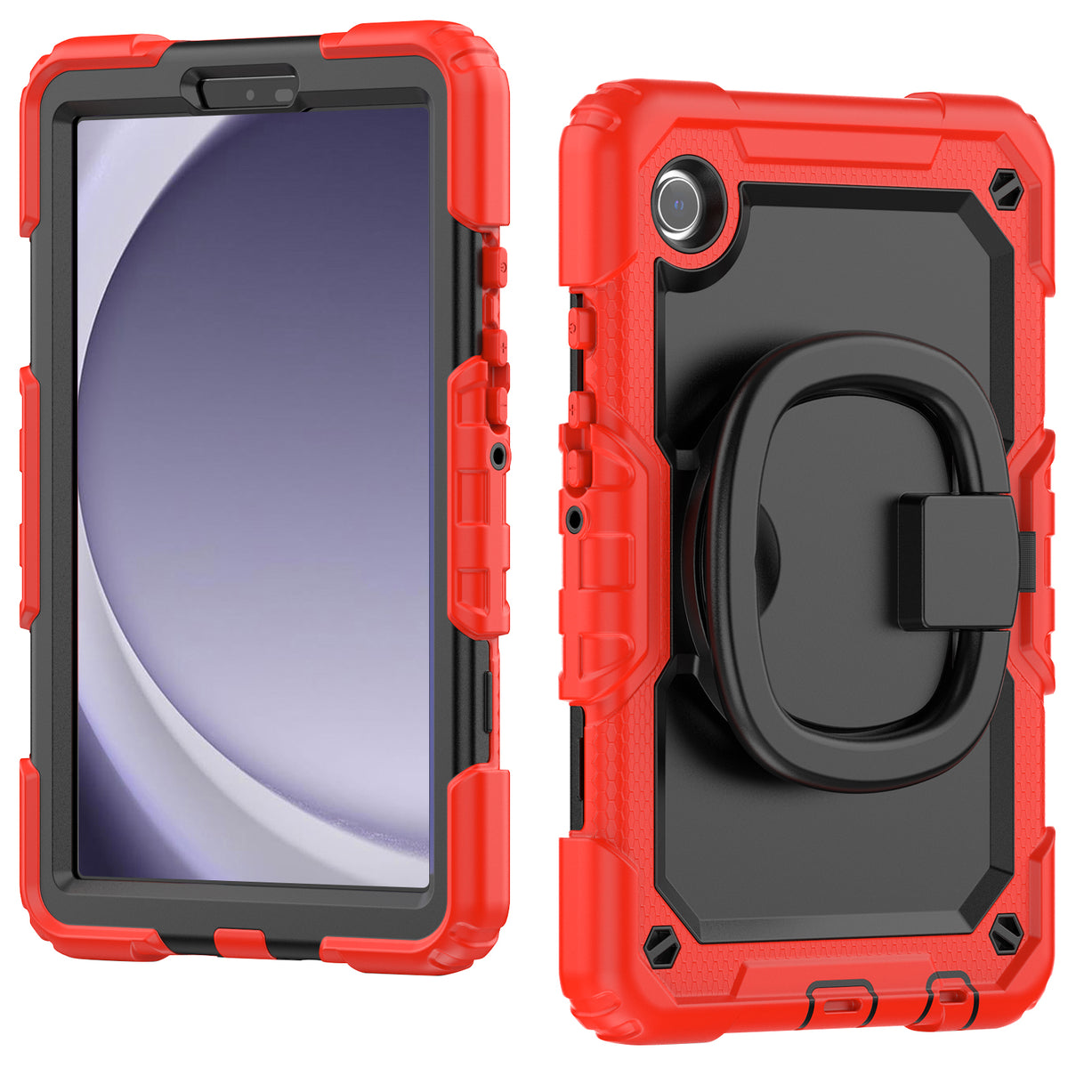 SEYMAC Galaxy Tab A11 8.7 Inch Case (2025) in red with 360° rotating handle and durable design.