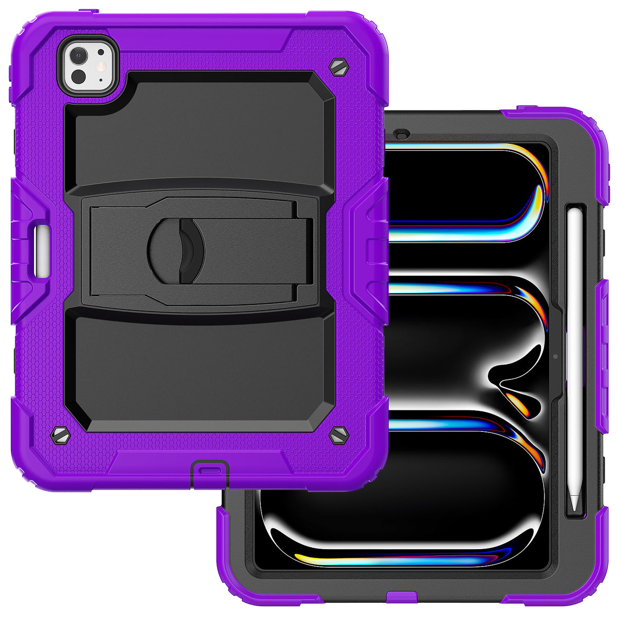 SEYMAC iPad Pro 13 Inch Case (M5/M4) in purple with kickstand and stylus holder, designed for durability and protection.