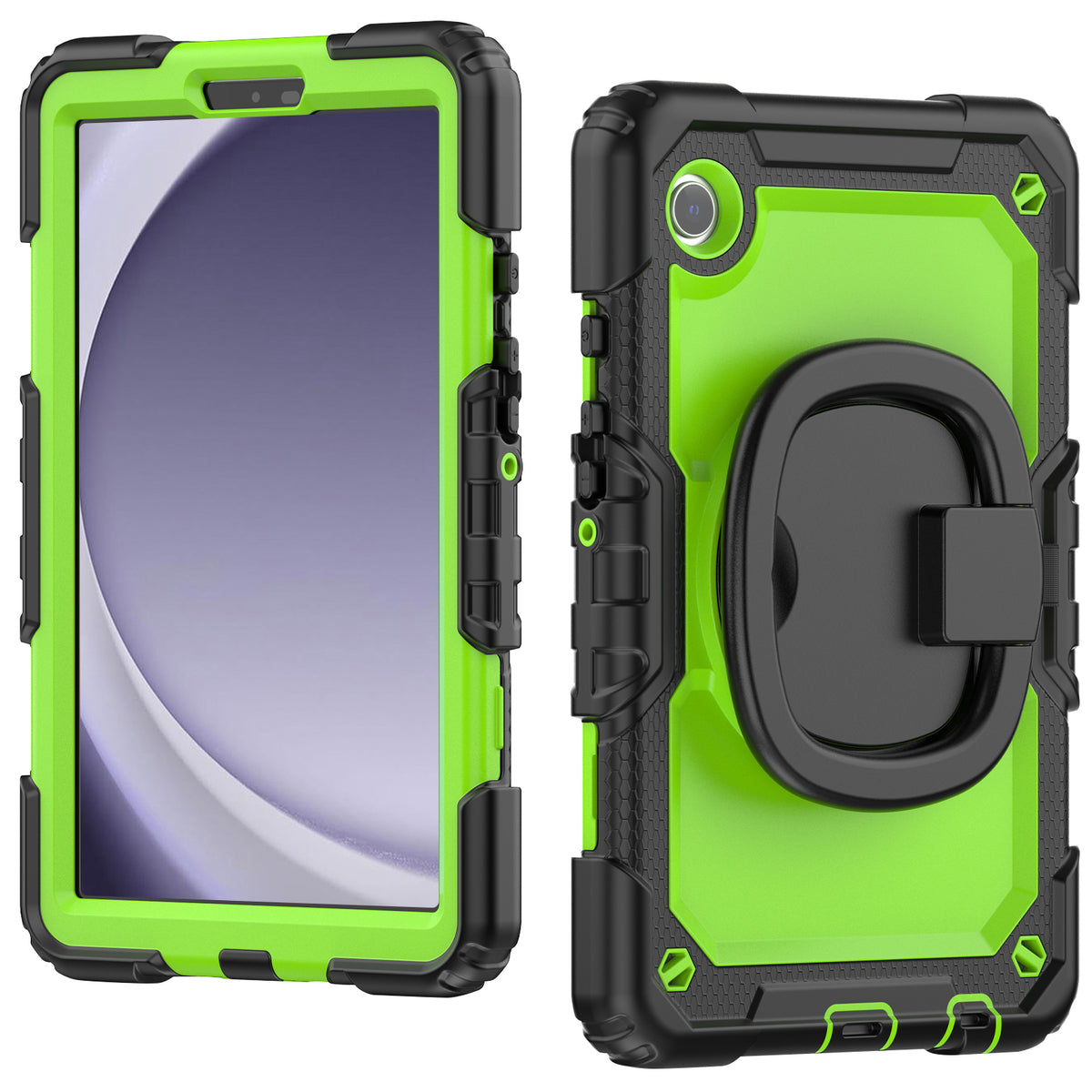 SEYMAC Galaxy Tab A11 8.7 Inch Case (2025) in green color with 360° rotating handle and built-in screen protector.