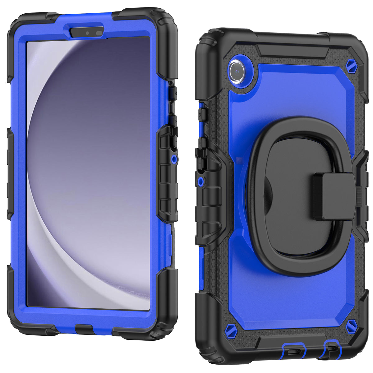 SEYMAC Galaxy Tab A11 8.7 Inch Case (2025) in blue, with shock-absorbing design and rotating handle grip.