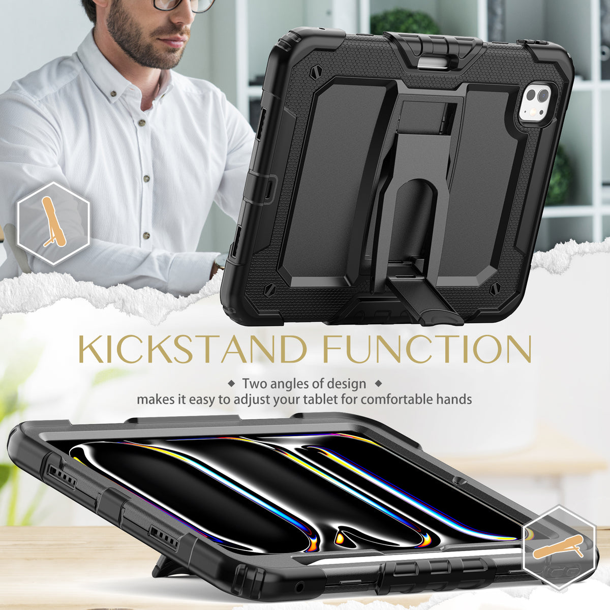 SEYMAC iPad Pro 13 Inch Case (M5/M4) with kickstand function for comfortable hands-free viewing.