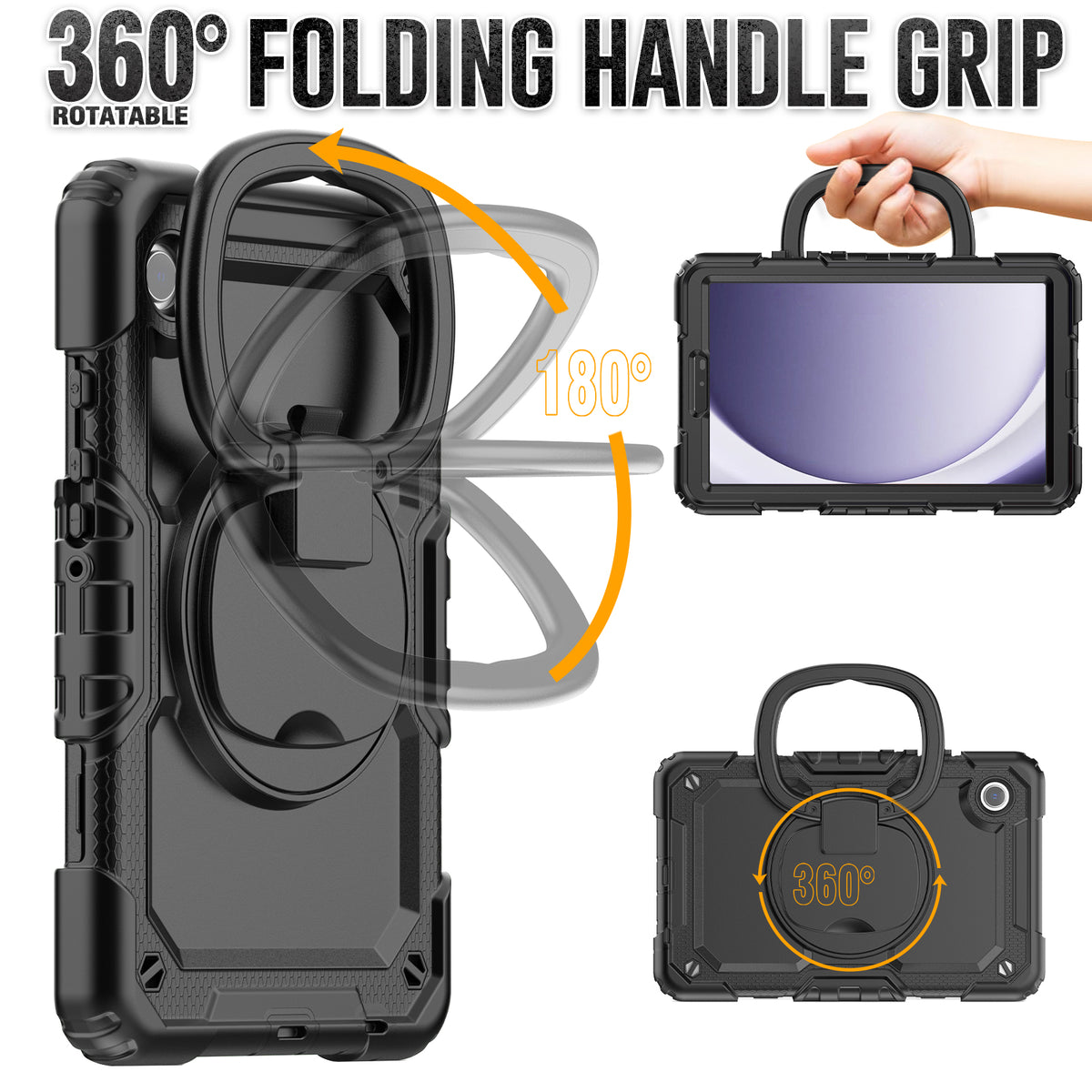 SEYMAC Galaxy Tab A11 8.7 Inch Case (2025) with 360° folding handle grip for versatile use.