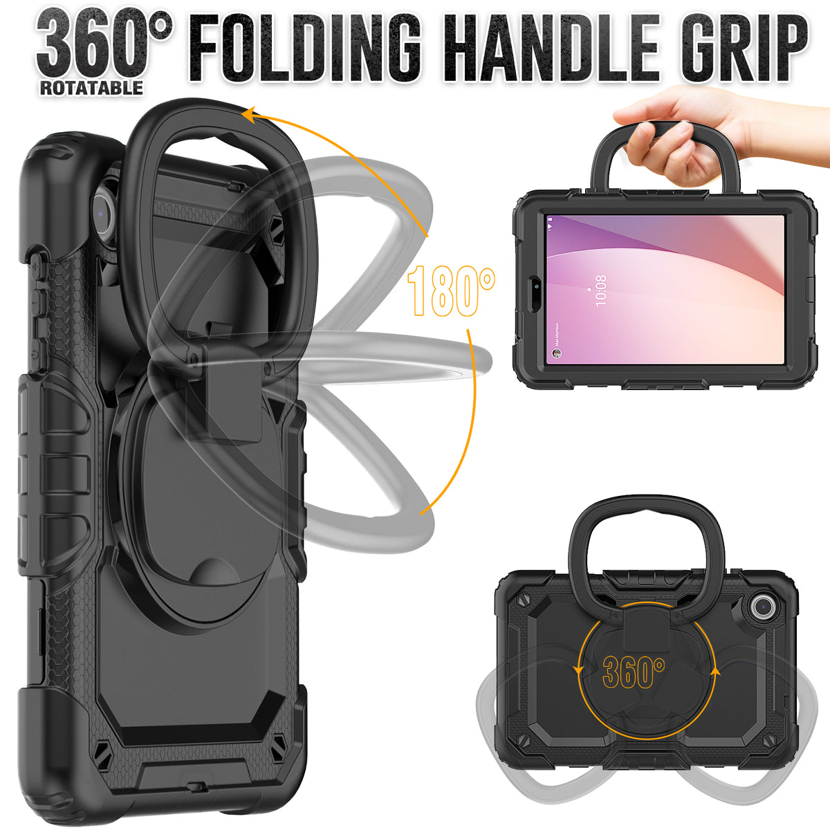 SEYMAC Lenovo Tab M8 (4th Gen) 8 Inch Case with 360° folding handle grip and 180° rotatable design.