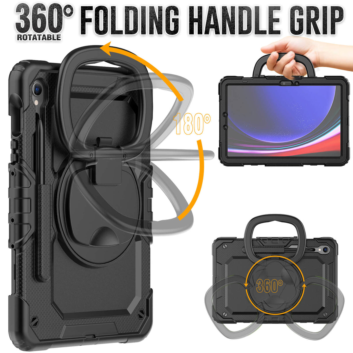 SEYMAC Galaxy Tab S10 Lite 10.9 Inch Case (2025) featuring 360° folding handle grip for easy handling and versatility.