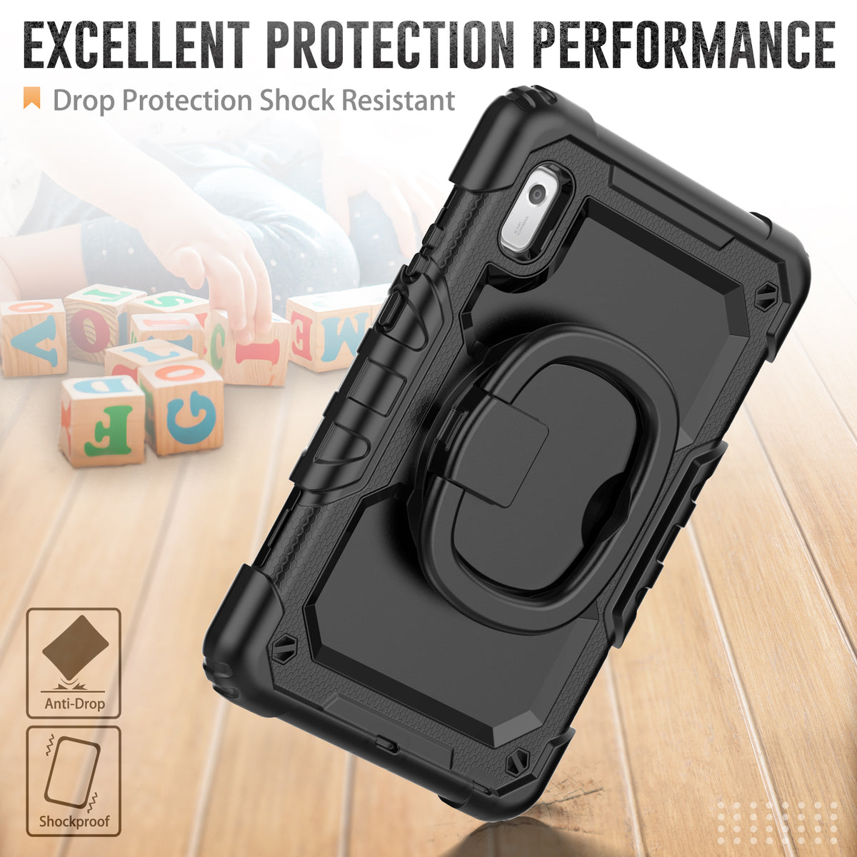 Seymac Lenovo Tab M9 9 Inch Case (2023) featuring excellent drop protection and a rotating handle grip.