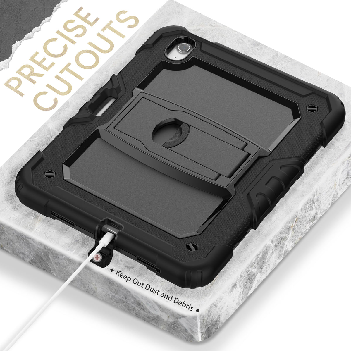 SEYMAC iPad Air 13 Inch Case (M2/M3) (2024/2025) showing precise cutouts and kickstand for easy use.