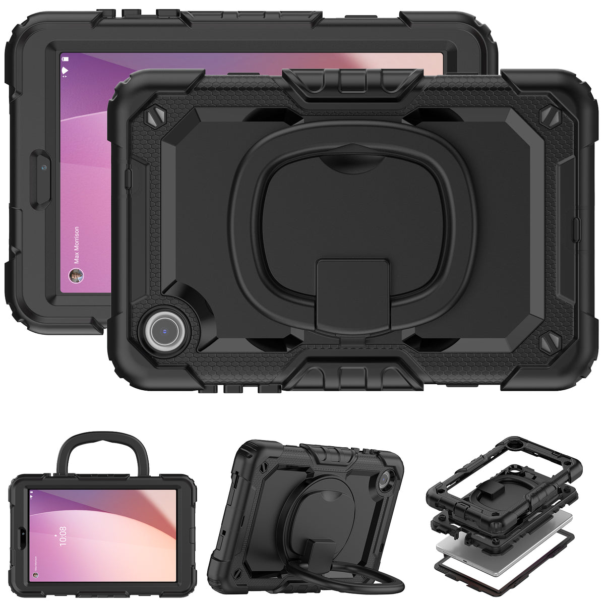 SEYMAC Lenovo Tab M8 (4th Gen) 8 Inch Case with built-in screen protector and 360° rotating handle.