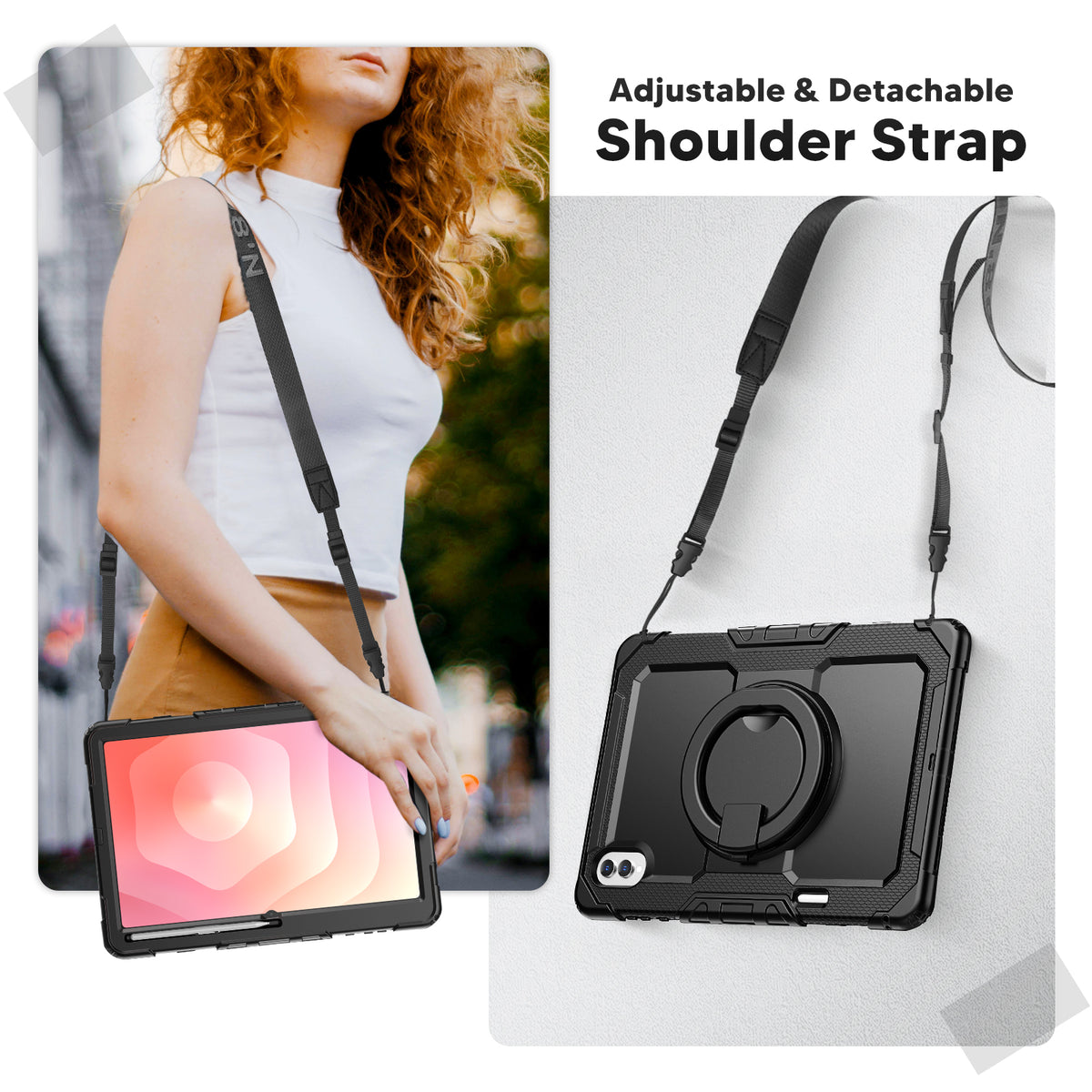 SEYMAC Galaxy Tab S11 Ultra 14.6 Inch Case (2025) with adjustable shoulder strap and rotating grip.