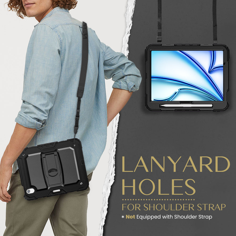SEYMAC iPad Air 13 Inch Case (M2/M3) (2024/2025) showcasing lanyard holes for shoulder strap convenience.