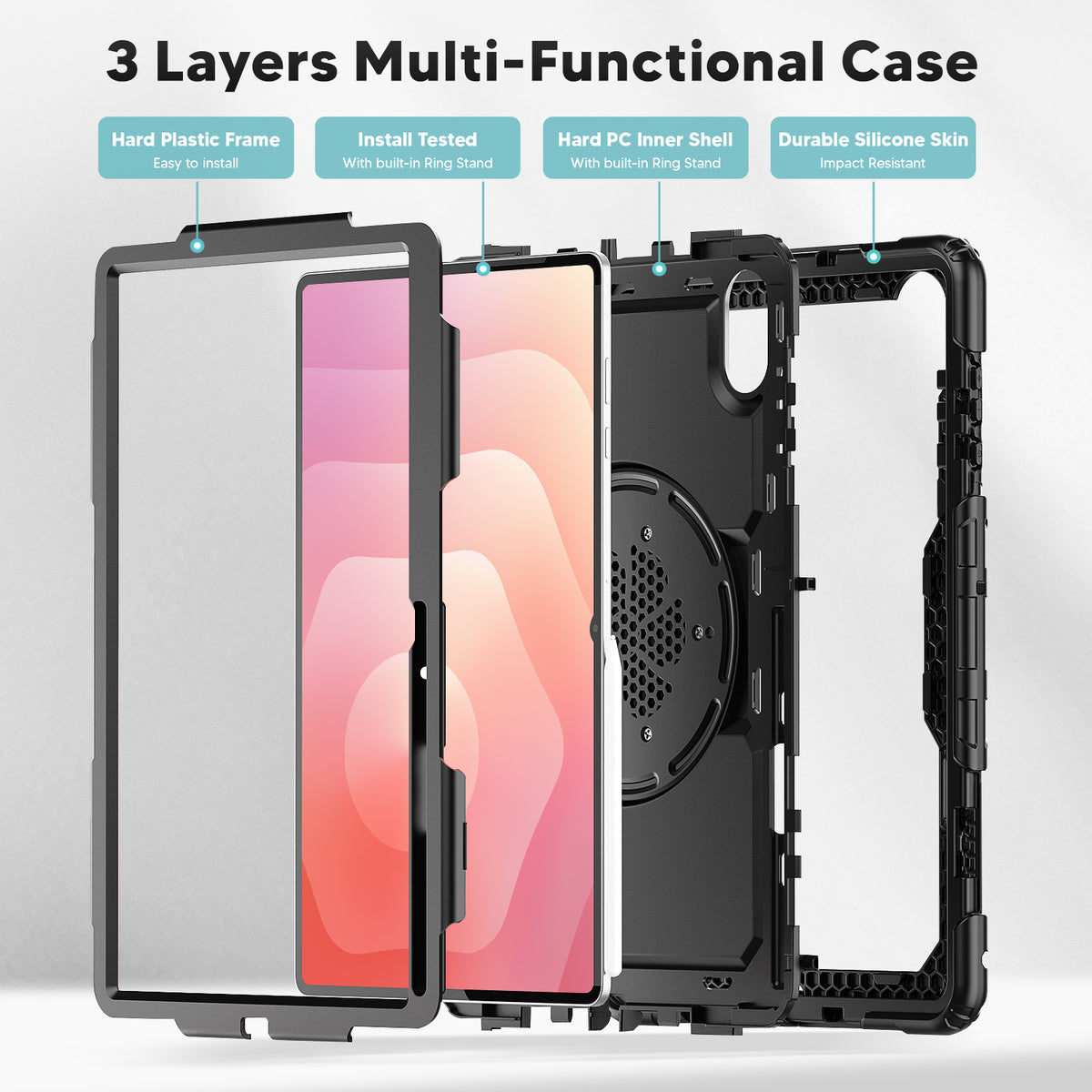 SEYMAC Galaxy Tab S11 Ultra 14.6 Inch Case (2025) multi-functional 3 layers case with built-in ring stand
