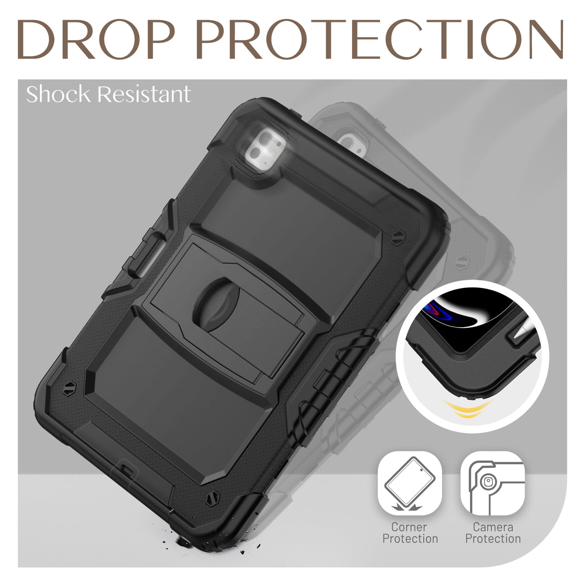 SEYMAC iPad Pro 13 Inch Case (M5/M4) with drop protection and shock resistant features highlighted.