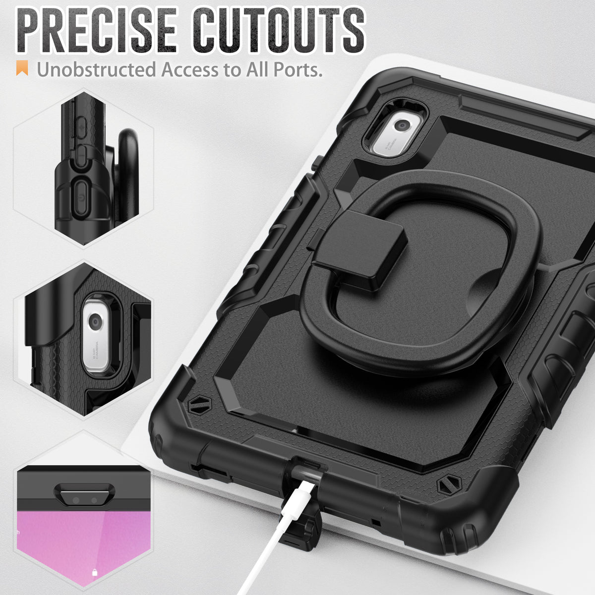 Seymac Lenovo Tab M9 9 Inch Case (2023) showing precise cutouts for unobstructed access to all ports.