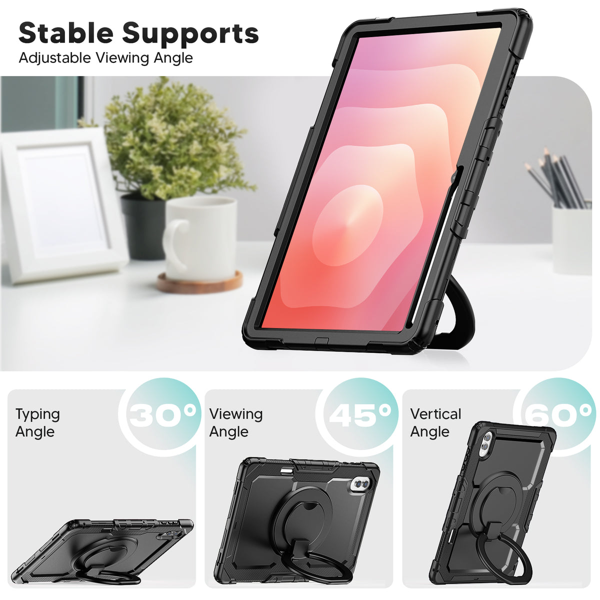 SEYMAC Galaxy Tab S11 Ultra 14.6 Inch Case (2025) showcasing stable supports and adjustable viewing angles.
