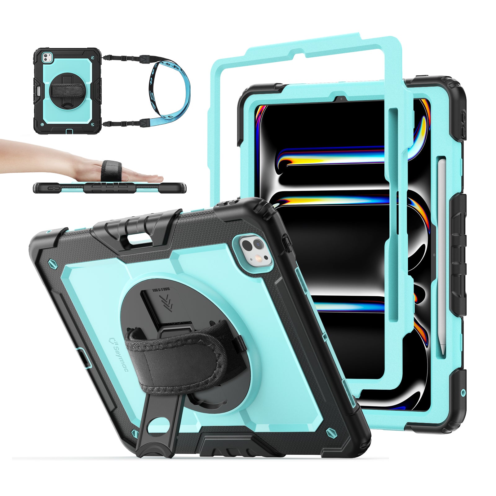 iPad Pro 13 Inch (M5/M4) Rugged Case with Adjustable Hand Strap