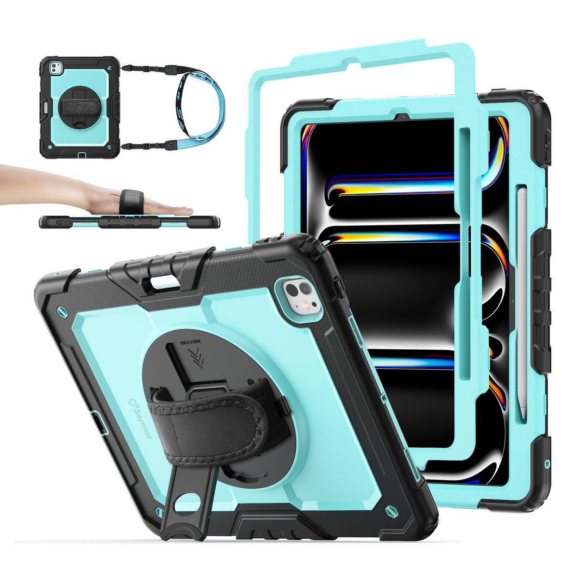 iPad Pro 13 Inch (M5/M4) rugged case with hand strap, SkyBlue