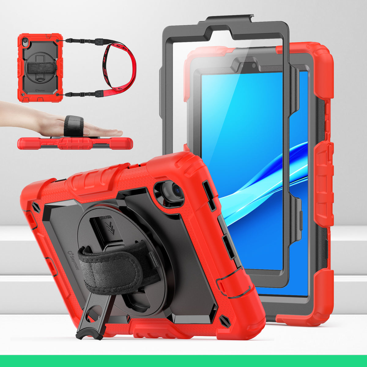 Lenovo Tab M8 (2nd/3rd) 8-Inch rugged case with hand strap, Red