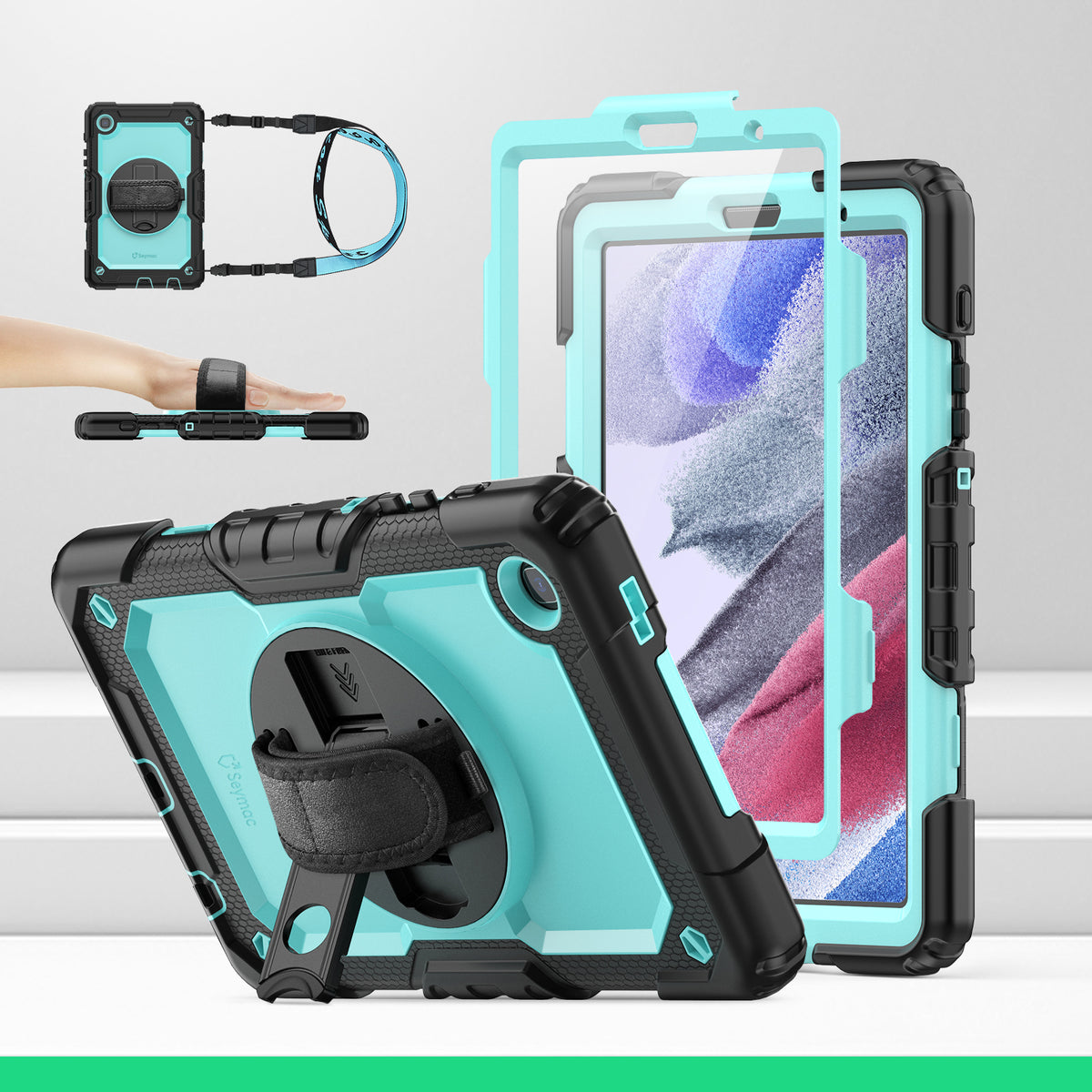 Samsung Galaxy Tab A7 Lite 8.7-Inch rugged case with hand strap, SkyBlue