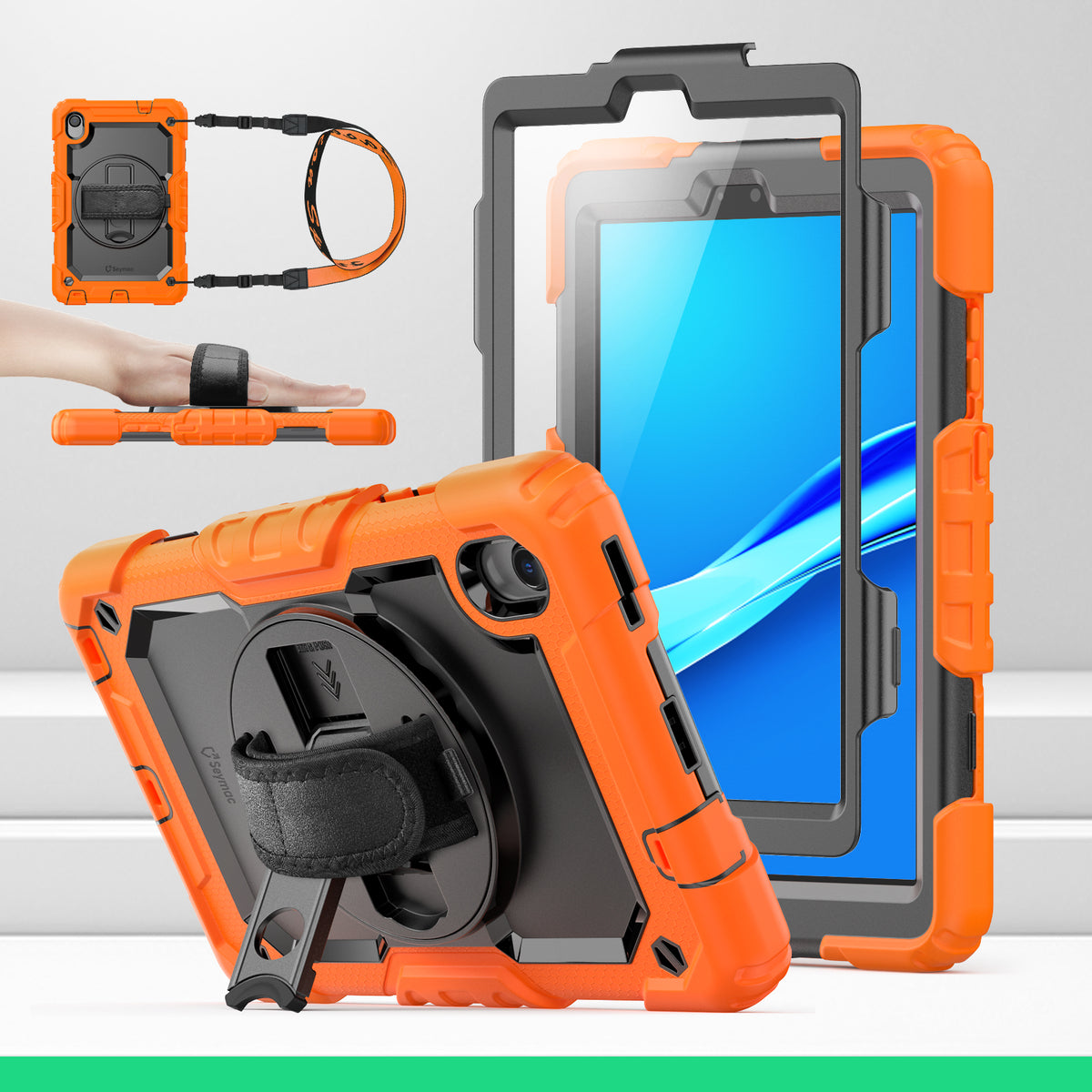 Lenovo Tab M8 (2nd/3rd) 8-Inch rugged case with hand strap, Orange