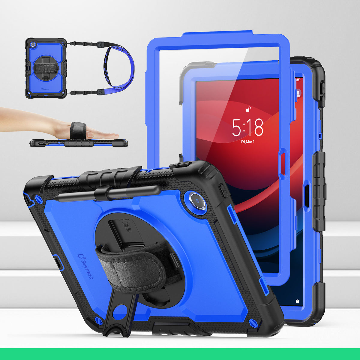 Lenovo Tab M11/K11/Idea Tab 11-Inch rugged case with hand strap, Blue