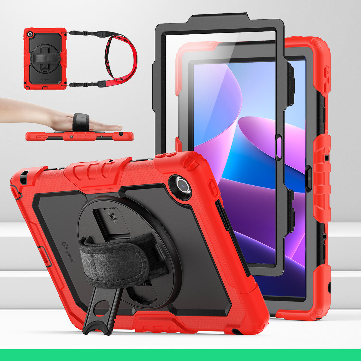 Lenovo Tab M10 10.1-Inch (2025) rugged case with hand strap, Red
