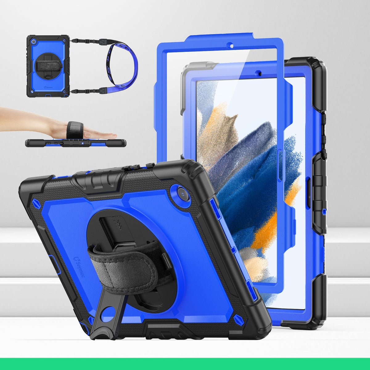 Samsung Galaxy Tab A8 10.5-Inch rugged case with hand strap, Blue