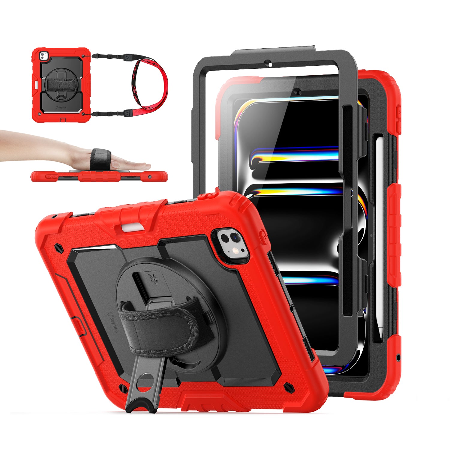 iPad Pro 11 Inch (M5/M4) Rugged Case with Adjustable Hand Strap