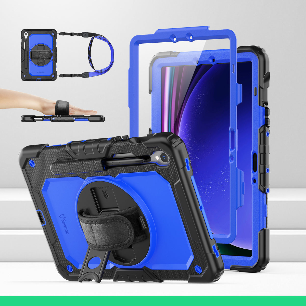 Samsung Galaxy Tab S10 Lite/S10 FE/S9 FE/S9 10.9/11 Inch rugged case with hand strap, Blue