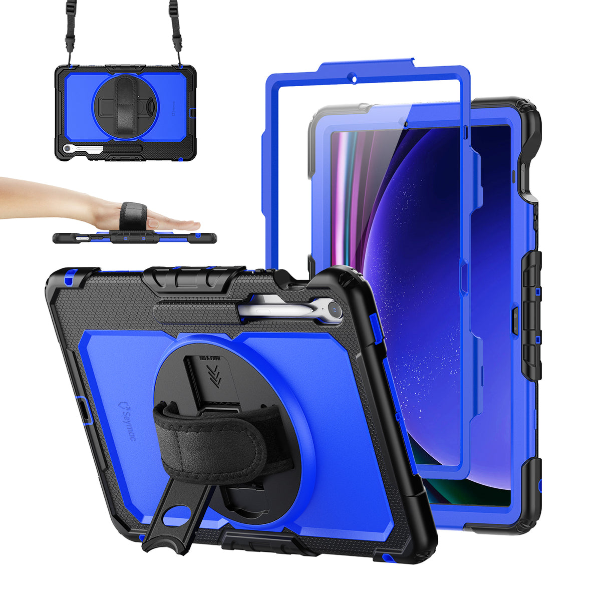 Samsung Galaxy Tab S10 FE+ 13.1-Inch rugged case with hand strap, Blue