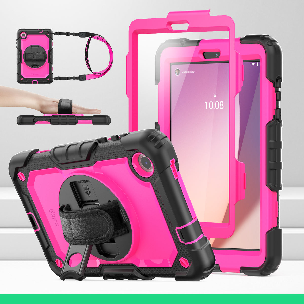 Lenovo Tab M8 (4th Gen) 8-Inch rugged case with hand strap, DeepPink