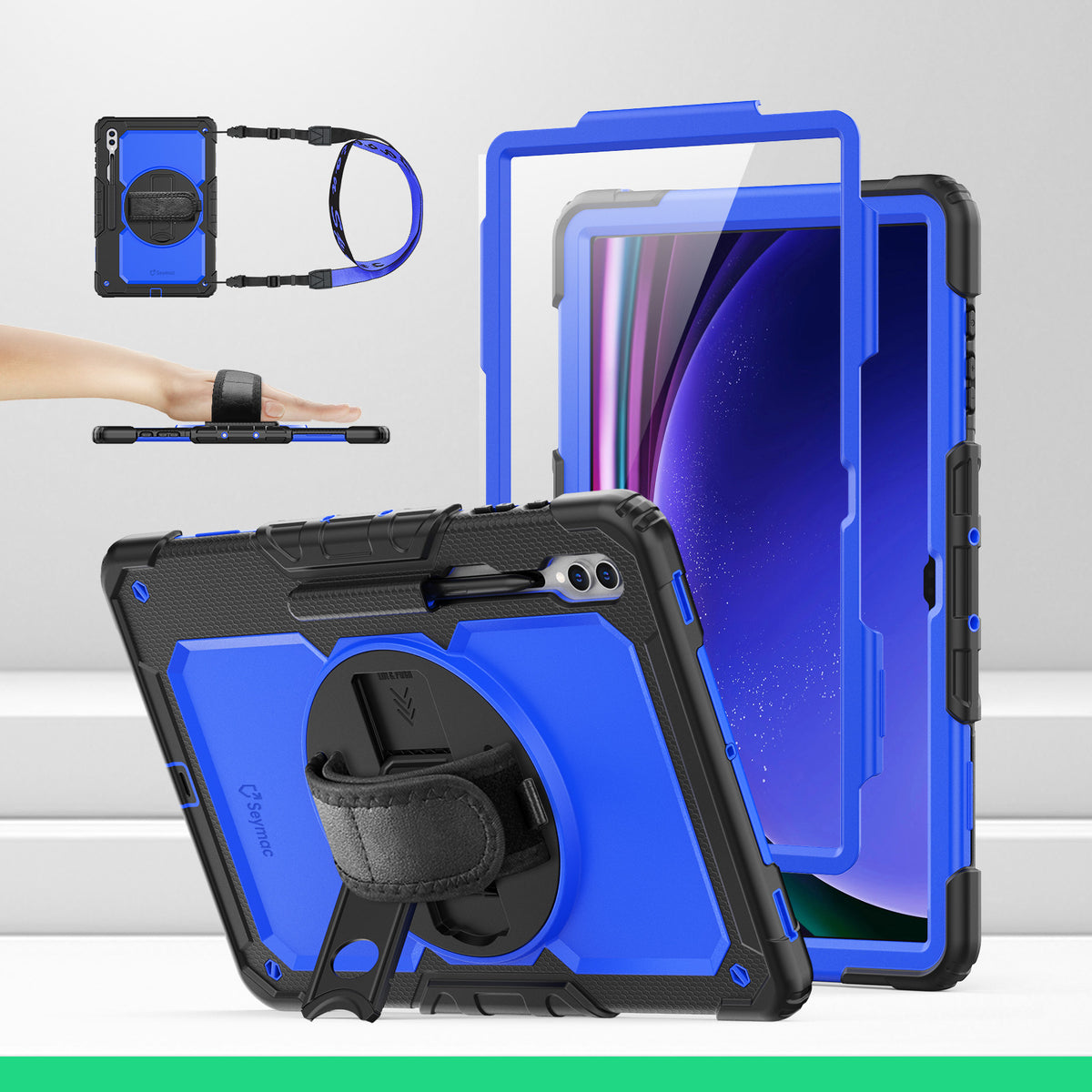 Samsung Galaxy Tab S10/S9/S8 Ultra 14.6-Inch rugged case with hand strap, Blue