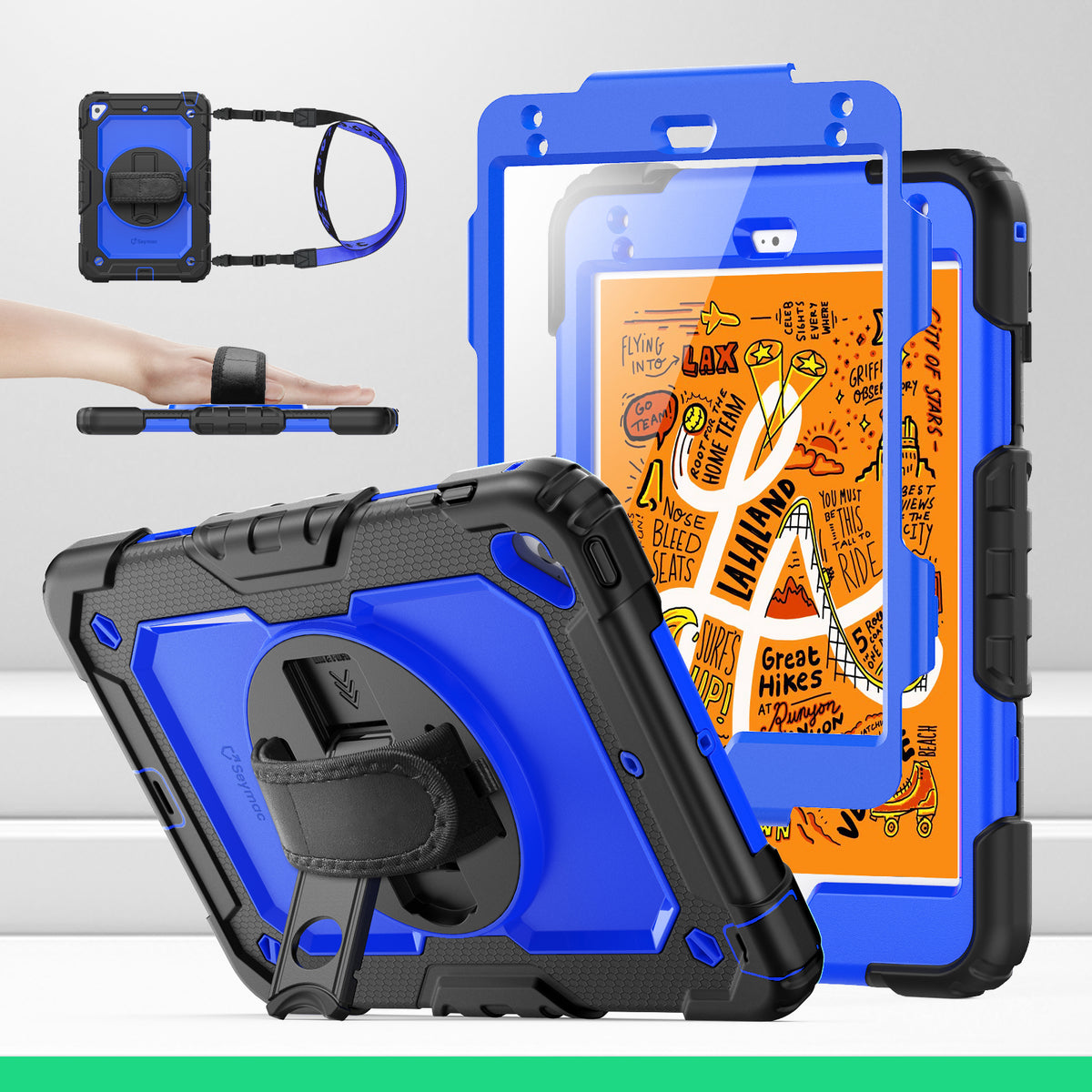 iPad Mini (4th/5th Gen) 7.9-Inch rugged case with hand strap, Blue