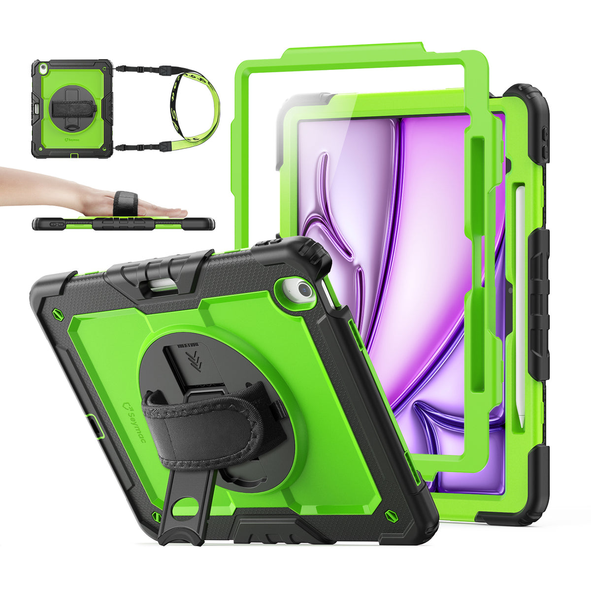 iPad Air 13-Inch (M4/M2/M3) rugged case with hand strap, Lime Green
