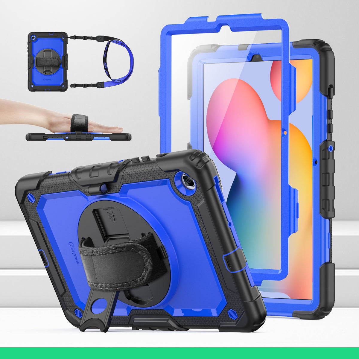 Samsung Galaxy Tab S6 Lite 10.4 Inch rugged case with hand strap, Blue