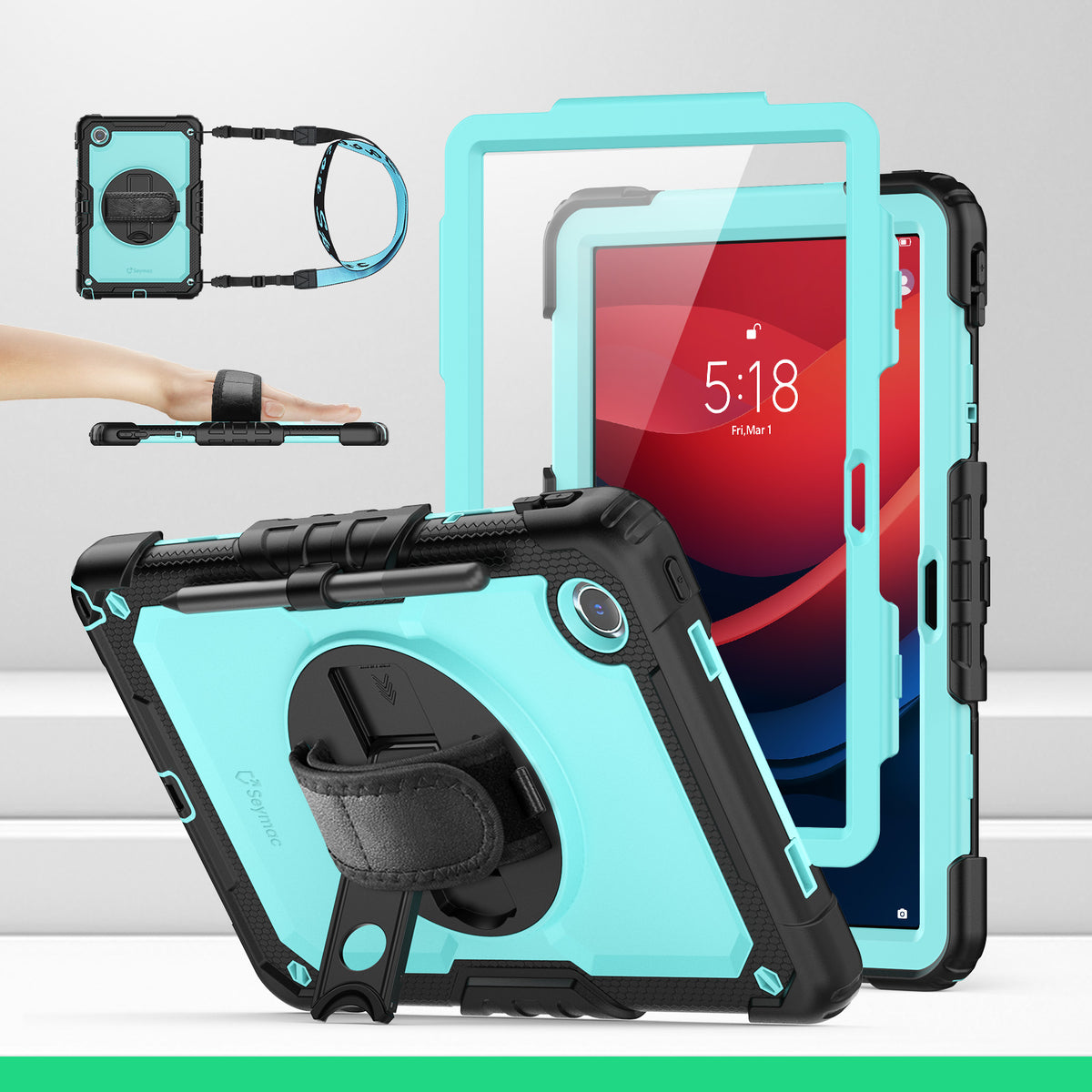 Lenovo Tab M11/K11/Idea Tab 11-Inch rugged case with hand strap, SkyBlue