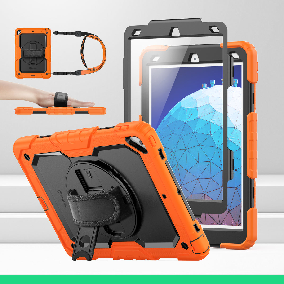 iPad Air (3rd Gen) 10.5-Inch rugged case with hand strap, Orange