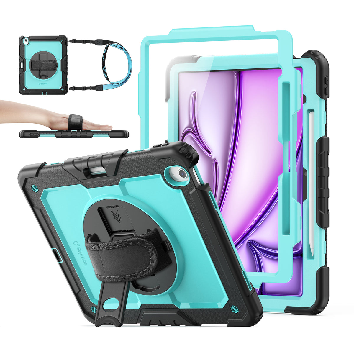 iPad Air 13-Inch (M4/M2/M3) rugged case with hand strap, SkyBlue