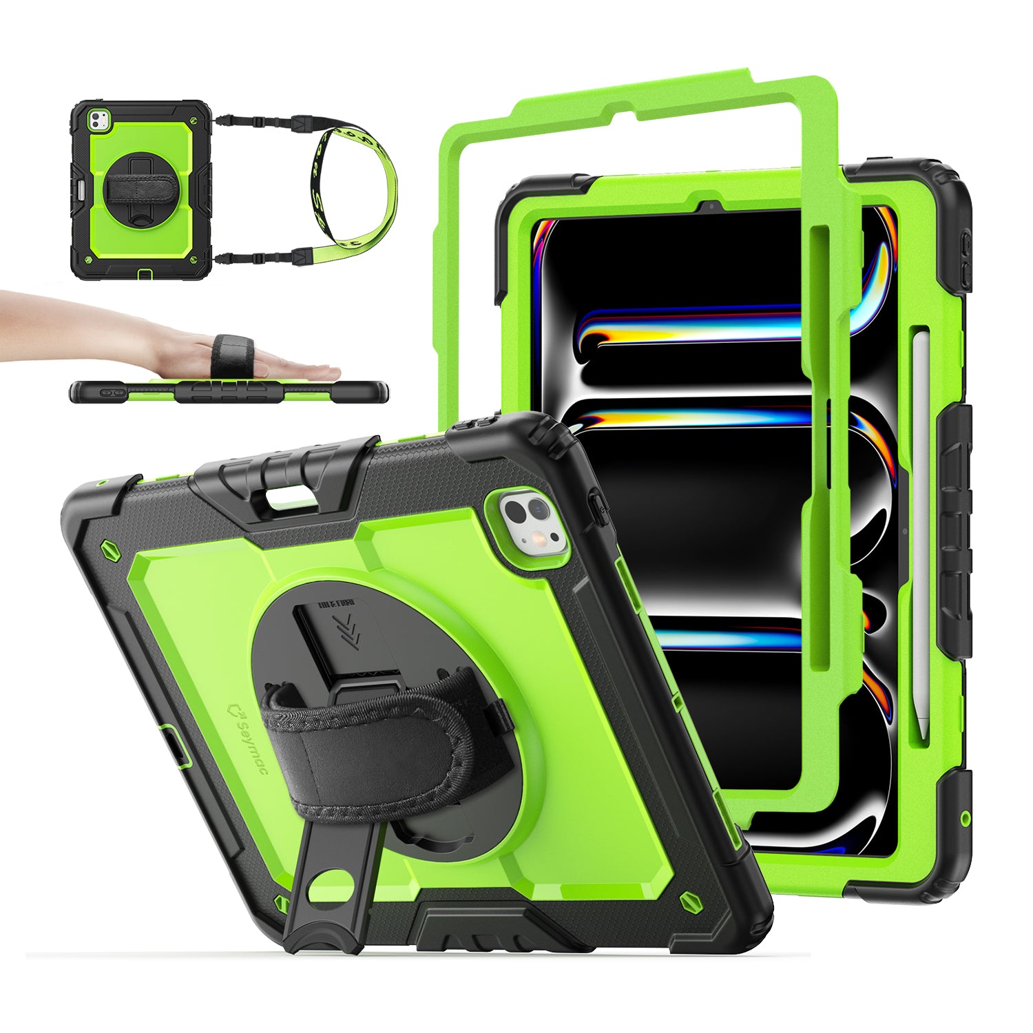 iPad Pro 13 Inch (M5/M4) Rugged Case with Adjustable Hand Strap