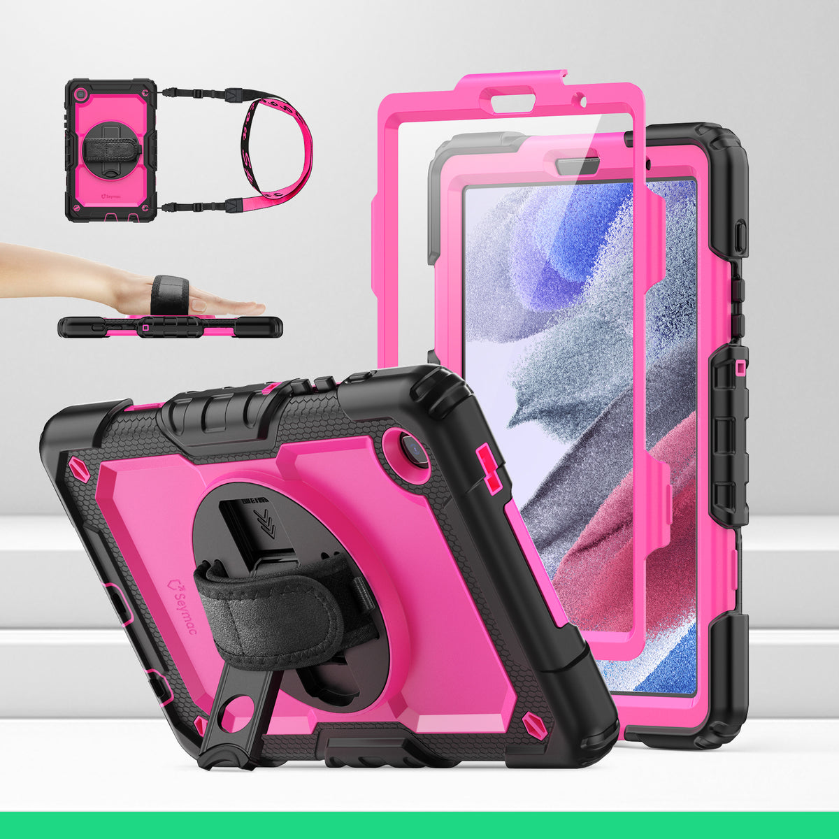 Samsung Galaxy Tab A7 Lite 8.7-Inch rugged case with hand strap, DeepPink