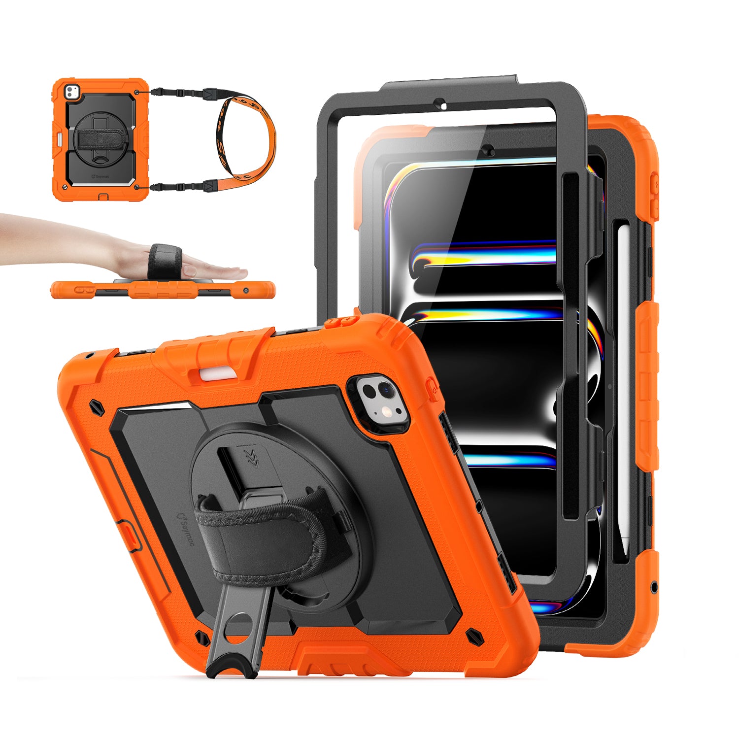 iPad Pro 11 Inch (M5/M4) Rugged Case with Adjustable Hand Strap